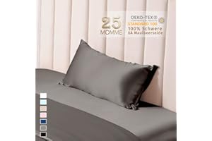 ‎THXSILK THXSILK 25 Momme Seide Kissenbezug für Haar und Haut - Maulbeerseide Kissenbezug - Hypoallergen mit Versteckter Reißverschluss - Pure Seide auf Beide Seiten … (Holzkohle, 40x80cm)