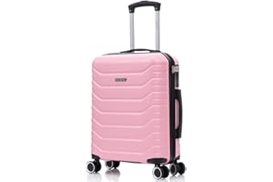 RAYKONG Maleta de Cabina 55x40x20cm Policarbonato (40L) semirígida Trolley pequeño Equipaje de Mano 4 Ruedas giratorios a 360º Cierre numérico (RosaClaro)