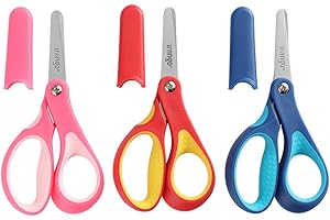 LIVINGO Small School Childrens Blunt Kids Scissors, Sharp Stainless Steel Blades Safety Comfort Grip Handles for Student Toddler Craft Cutting Paper, Assorted Color, 3 Pack 13cm