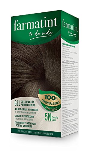 Farmatint Gel 5N Castaño Claro. Tinte permanente. Cabello natural y color duradero. Sin amoníaco ni parabenes ni parafinas ni siliconas. Coloración natural para el pelo fácil de aplicar.