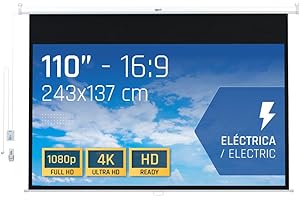 Iggual Pantalla Proyección 110" Pulgadas Eléctrica Enrollable -Panorámica 16:9 -Caída Ajustable -Mando Distancia e Interruptor Aux- Apto Pared/Techo -Compatible 4k y Cualquier Proyector (243x137 cm)