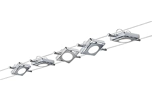 Paulmann 941.08 MacLED Système d'éclairage à spots suspendus - Kit de luminaires sur fil tendu avec 5 lampes carrées, câble de 10 m et transformateur DC 30VA - Plafonnier en suspension max 20W, chromé