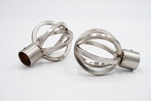 THE POLES & BLINDS OUTLET 16/19mm Diameter Curtain Pole Finials Ends - Cage Design - Satin Steel - Pack of 2