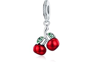 Kerraom 925 Sterling Silber Europa Charms Damen Charm Halskette, Kirsche, Roter Apfel, Chili, Lotosblume, Lila Blume, Keltischer Knoten Dekorative Charms Armband oder Halskette Mädchen Geschenk