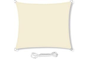HEYOMART Sonnensegel Sonnenschutz inkl Befestigungsseile PES Polyester Wasserdicht 3,6 x 3,6m Quadrat Sonnensegel mit 98% UV Schutz für Draußen, Patio, Garten Terrasse Camping, Creme