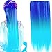 One Piece Synthetic Straight Two Tone Ombre Hairpiece Clip-on Wig Hair Extension Beauty Tool Sapphire Blue to Light Blue