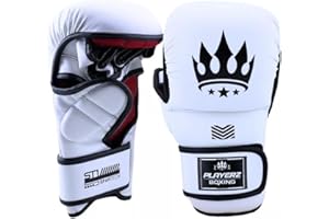 PLAYERZ BOXING EST 2020 Playerz SparTech MMA Sparring Gloves – Vegan Microfibre, Dual-Layer Foam, Open Palm for Grappling & Striking Mitts, Curved Punch Zone, Adjustable Wrist Strap – Black/White (S–XL)
