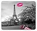 Produktbild SHAQ Paris Mouse Pad Mauspad, Romantic Monochrome Photo of Eiffel Tower with Pink Benches and a Kiss Mark, Standard Size Rectangle Non-Slip Rubber Mousepad, Black White Hot Pink