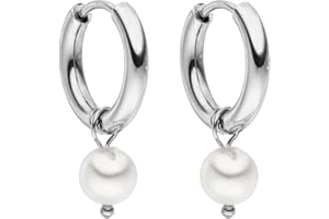 PURELEI® Diligence - Orecchini da uomo impermeabili con perla, piccoli orecchini a cerchio in acciaio inox, per uomini e donne, unisex, diametro 10 mm