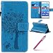 Produktbild Hpory Sony Xperia M5 Lederhülle,Sony Xperia M5 Hülle Leder Magnet,Retro Elegant Katze und Baum Muster Lanyard Strap [Solid Color] Ledertasche Handyhüllen im Bookstyle PU Leather Wallet Case Flip Cover [Kartensteckplätze] Ledertasche mit Magnetverschluß und Standfunktion Cover Case Premium PU Leder Und Silikon Innenschale Anti-Staub Anti-Kratzer und Shockproof Telefon Tasche Handytasche Schutzhülle für Sony Xperia M5 + 1 x Hpory Stylus-(Blau)