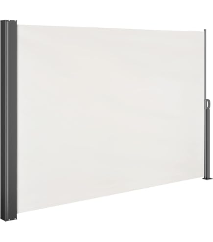 Floordirekt Zijluifel van aluminium, 180 x 300 cm, beige, uittrekbare inkijk- en zonwering voor balkon en terras, polyester 280 g/m² (PU), uv-bescherming UPF50 , met vloerhouder