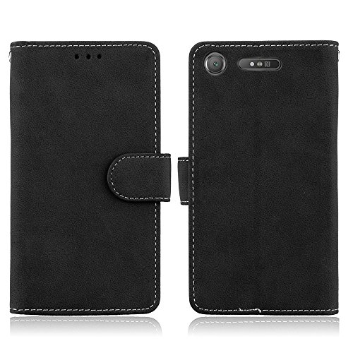 For Sony Xperia XZ 1 Case, Ecoway [Wallet Case] Retro matte leather Anti-scratch PU leather Stand Function Protective Cases Covers with Card Slot Slim Flip Cover for Sony Xperia XZ 1 - black