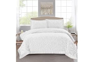 Fit Even Quilt Luxora Bedspread 3 Piece Set – Coverless Quilted Diamond Pattern Bedspread, Comforter Throw, Summer and All-Season Lightweight Bedding Sets, with 2 Pillow Sham (Double, White)