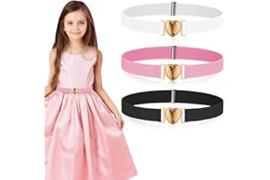 FIRTINK 3 Pack Girls Elastic Belts, Adjustable Kids Belt Elastic Stretch Belts with Heart Buckle for Boys Girls, Cute Heart Belt for Kids Toddler