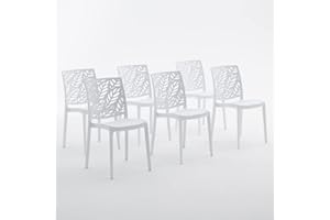 SIEDITI FUORI E DENTRO Sillas de polipropileno con fibra de vidrio apilables para interior, cocina o comedor, para exterior y jardín, sillas de bar y restaurante, de diseño - Dafne (6 sillas, blanco)