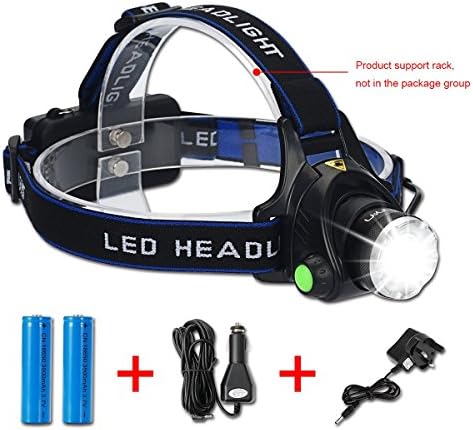 Unionup LED Headlamp Flashlight Kit, 2000-Lumen Super Bright Headlight with Zoomable Head, Red Safety Light,3 Modes, Waterproof Light for Camping, Biking, 2 Rechargeable 18650 Batteries Included
