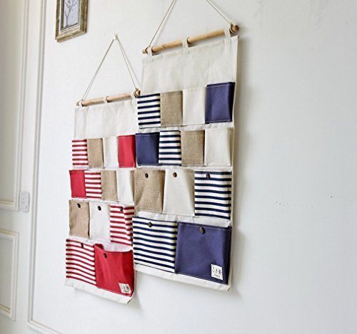 NORCCI Stoffwandbehang Wandorganizer Hängeorganizer Aufbewahrungstaschen Aufbewahrung Ordnung Utensilientasche für Tür Wand Badzimmer (#E Gestreift Rot) - 4