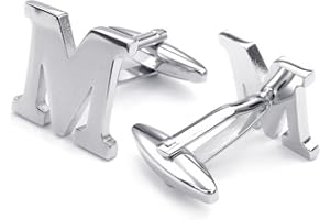 HONEY BEAR 1 Paar Herren Edelstahl Manschettenknöpfe Hochzeit Cufflinks Manschettenknopf Silber Buchstabe,MEHRWEG