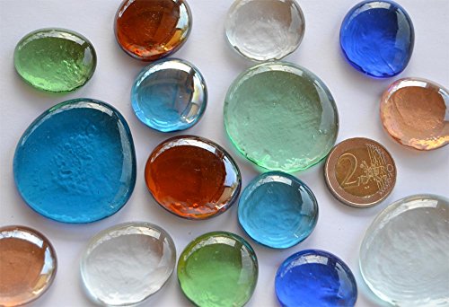 15 Stück (ca. 220g) Glasnuggets Mix XL Format in 2 versch. Größen, ca. 26-45mm Glassteine transparent