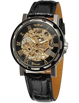 Gute Elegant Steampunk Unisex Armbanduhr Mechanisch aufziehbar mit schwarzem Lederband