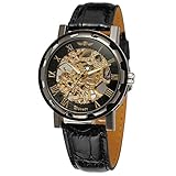 Gute Elegant Steampunk Unisex Armbanduhr Mechanisch aufziehbar mit schwarzem Lederband