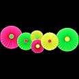 6Pcs UV Neon Hanging Paper Fans - Flowers Glow Paper Fans - Party Supplies and Decorations - Glow in The Dark Blacklight Reactive Fluorescent Black Light Kit - Neon Party for Birthday Wedding