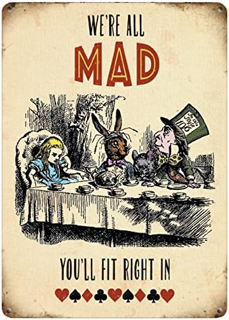 Small (150 x 200mm) Metal Sign - Alice in Wonderland - We're All Mad - Tea Party