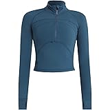 Memoryee Donna Manica Lunga Crop Top Pullover Yoga Running Sport Athletic Gym Workout Maglia Fitness con Mezza Zip e Pollice 
