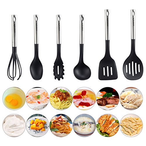 NexGadget Kochenset Kitchen Starter-Set 7-Stücke Sets von Kochgeschirr mit Edelstahl und Nylon Kochen Tools einschließlich Löffel Schlitzlöffel Spaghettiheber Schöpflöffel Pfannenwender Schneebesen und Sockel - 6