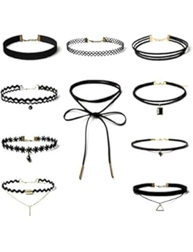 Epinki Damen Choker Set, 4 Stück/ 8 Stück/ 10 Stück Vintage Sexy Damenkette Samtband Stretch Samt Gothic Tattoo...
