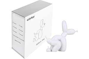 alslovkar Statua a forma di cane con palloncino, decorazione per la casa, moderna scrivania e ufficio, decorazione per la casa, accessori per il soggiorno (Dipinto-Bianco,10x10x4cm)