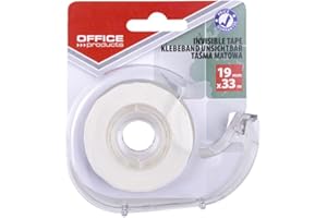 OFFICER PRODUCTS 18221951-90 taśma klejąca, 1 rolka z odwijaczem/biała matowa, 19 mm x 33 m, dozownik/taśma biurowa, przezroczysta taśma uniwersalna do szkoły, domu i biura/możliwość opisywania