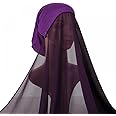 Goodern Instant Hijab with Veil,Islam Turban Wrap Modal Hijab Cap Soft Hijab Long Under Scarf Caps with Undercap Muslim Fashion Solid Color Chiffon Head Wraps Full Cover Shawl Cap for Women-Purple
