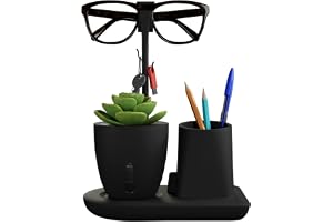 eo Pen Stand for Study Table with Self-Watering Plant Pot, Glasses & Smartphone Holder – Desk Organizer & Pencil Holder for Office, Home, Kids, Students, Study Room (Desk Station Black)