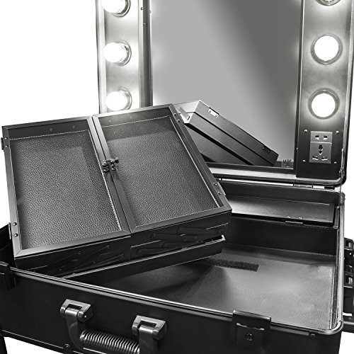 Visagisten-Trolley Kosmetikkoffer Visagistenkoffer Alutrolley Beauty Case Schminktisch + Spiegel + Beleuchtung Los Angeles Schwarz Silber 66x50x26 cm - 4