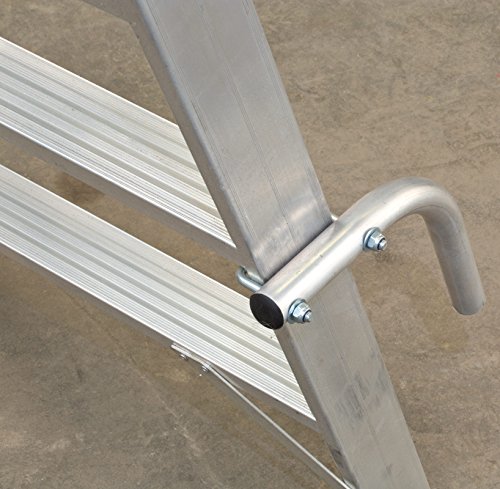 Alu Podestleiter / Fahrbare Leiter / 1 x 4 Stufen / 100cm Podesthöhe / ganze Stufe / Handlauf / 2,80 m Arbeitshöhe / mit Rollen und Griffen / verfahrbar - 3