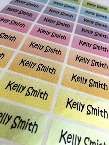 39 Sparkle Rainbow Personalised Stick on Waterproof - Water bottle Name Tags/Labels for kids for stationary, lunch boxes, folders etc