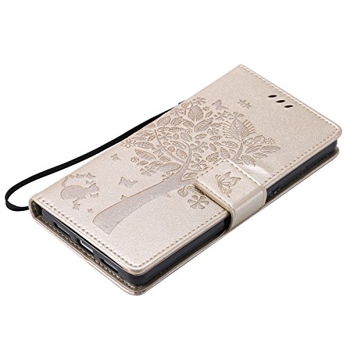 Cozy Hut Mehrfarbige PU Leder Klappe Tasche Schutz Hülle für Huawei P8 Lite in Ölmalerei Stil Colorful Painting Flip Case KunstLedertasche Etui Schutz Hülle Handytasche mit Standfunktion Kartenfächern(Katzen und Baum) – golden - 4