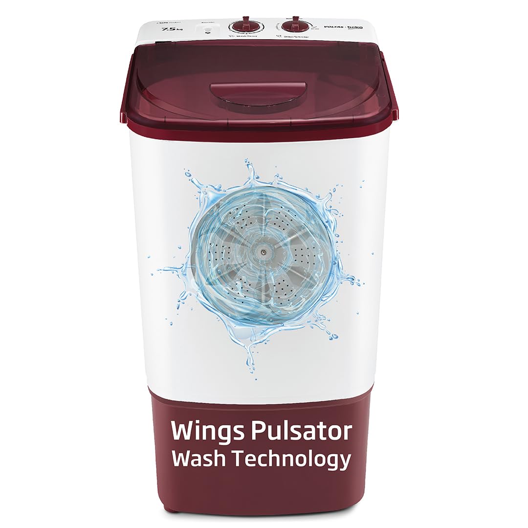Voltas Beko 7.5 kg Semi-Automatic Top Load Washing Machine Review: Efficient Pulsator Wash Method & Stylish Burgundy Design