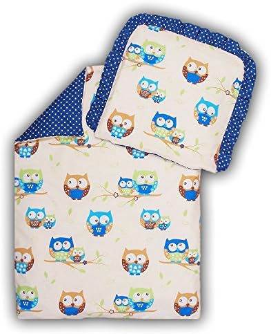 Amilian® 2 or 4 Piece Pram /Cot /Moses Basket set Duvet and Pillowcase Separated or Filled 100% Cotton Premium Quality Owl Print Multi-Coloured