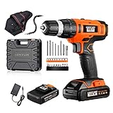 [Ajuste de Torsión de 21 + 3] - 21 + 3 Configuración de torsion proporciona un control preciso para la perforación en madera, metal, plástico y tareas de atornillado; El plato metálico sin llave de 10mm portabrocas fácilmente el destornillador y las brocas.