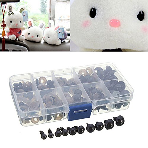 Phizhi®100-tlg Schwarze 6/8/9/10/12mm Teddyaugen Sicherheitsaugen Kunststoffaugen Puppe Augen - 4