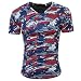 Produktbild Btruely Herren Camouflage T-Shirt Männer Slim Tops Army Style Tarnhemd für Herren Kurzarm T-Shirts Patchwork Bluse Mode Basic Tee V-Ausschnitt Kurzarmshirts (XXL, Rot)