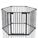 Metall Türschutzgitter Kaminschutz Absperrgitter Laufstall 1 Tür + 5 Seitenelemente + 2er Set Wandhalterung faltbar klappbar - 3