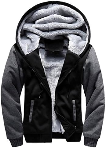 Mens Jacket Coat, DoraMe Fleece Zipper Coat Winter Hoodie Sweater Jacket Warm Outwear (L, Black)