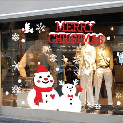 Christmas ornaments electrostatic-Mall Clothing specialty shop-window glass door and window sticker no marks on wall posters ,J005 red and white snow doll electrostatic