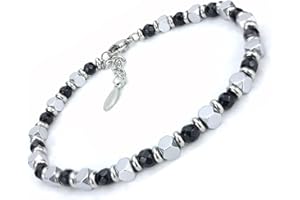 SAGA GIOIELLI® Bracciale Uomo Donna Pietre Dure Onice Nero Vari Colori Quadrello Acciaio