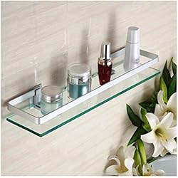 hblife Étagère de Salle de Bain Rectangulaire en Verre Aluminium Support Mural au Coin Poli (1)