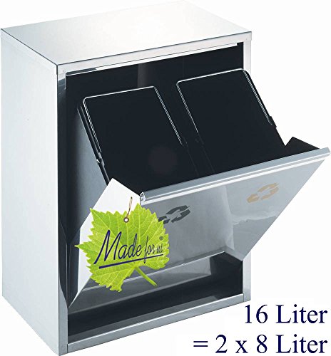 16 l Edelstahl-Abfalleimer, 2 x 8 Liter Mülltrennung, nebeneinander