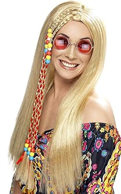 SMKMI Smiffys SM42184 Perruque Hippie Jaune Avec Perles Colorées Taille Unique